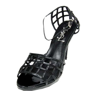 YSL sexy square grid high heel sandals black