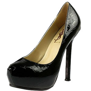 YSL stone veins patent high heel pumps black