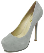 YSL suede round toe high heel pumps grey