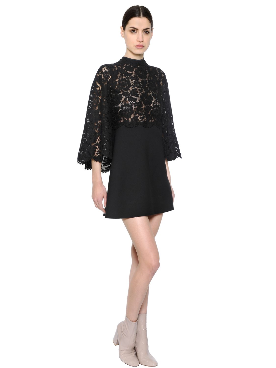 Valentino abito couture in crepe e pizzo floreale nero donna abbigliamento,valentino borse piccole,valentino abbigliamento trodica di morrovalle,acquisti online