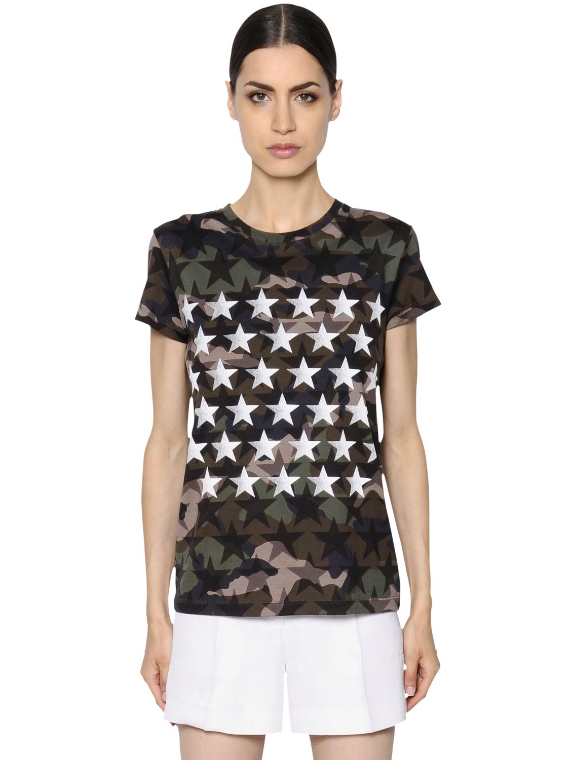 Valentino t-shirt in jersey di cotone stampa "camustars" multicolore donna abbigliamento,valentino slingback,valentino abbigliamento prezzi,milano Spaccio