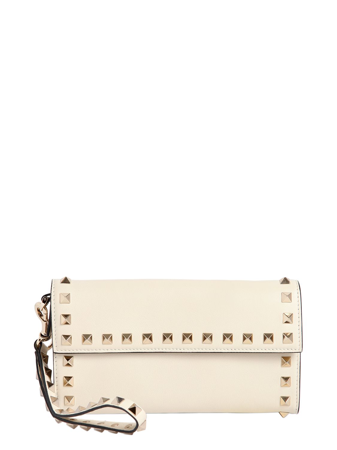 Valentino pochette "rockstud" in pelle con cinturino avorio donna borse,valentino tubino rosso,valentino abbigliamento prezzi,classico