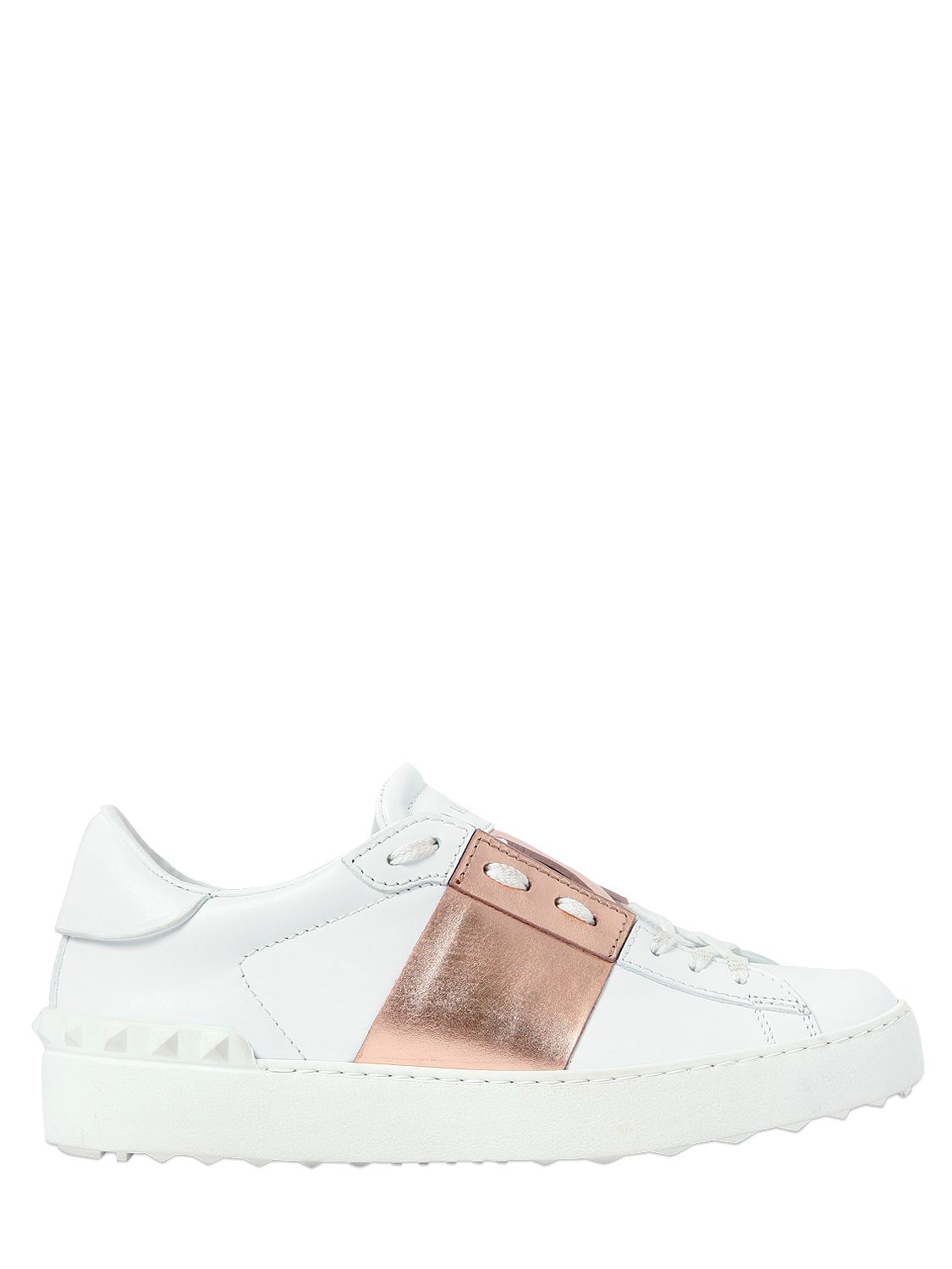 Valentino sneakers "open" in pelle con banda metallizzata bianco/oro rosa donna scarpe,valentino sandalias,valentino borse prezzi,Collezione 2017