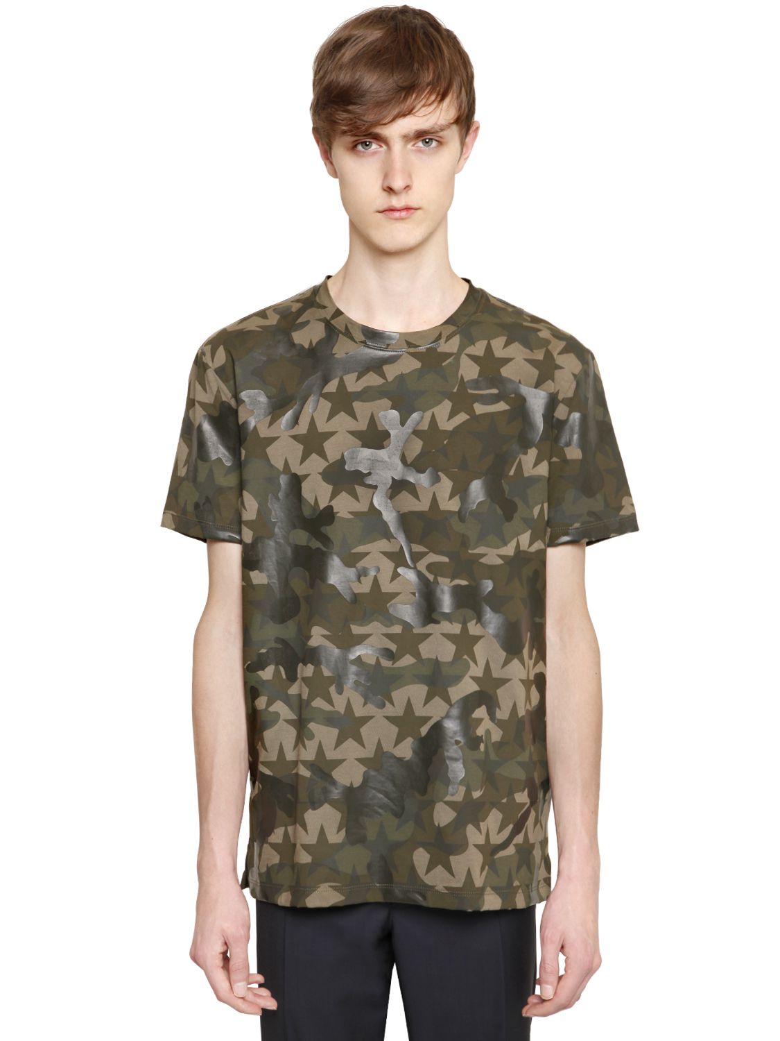 Valentino t-shirt in jersey di cotone stampa camustars verde militare uomo abbigliamento,valentino borse miriade,valentino sneakers Vendita saldi,online