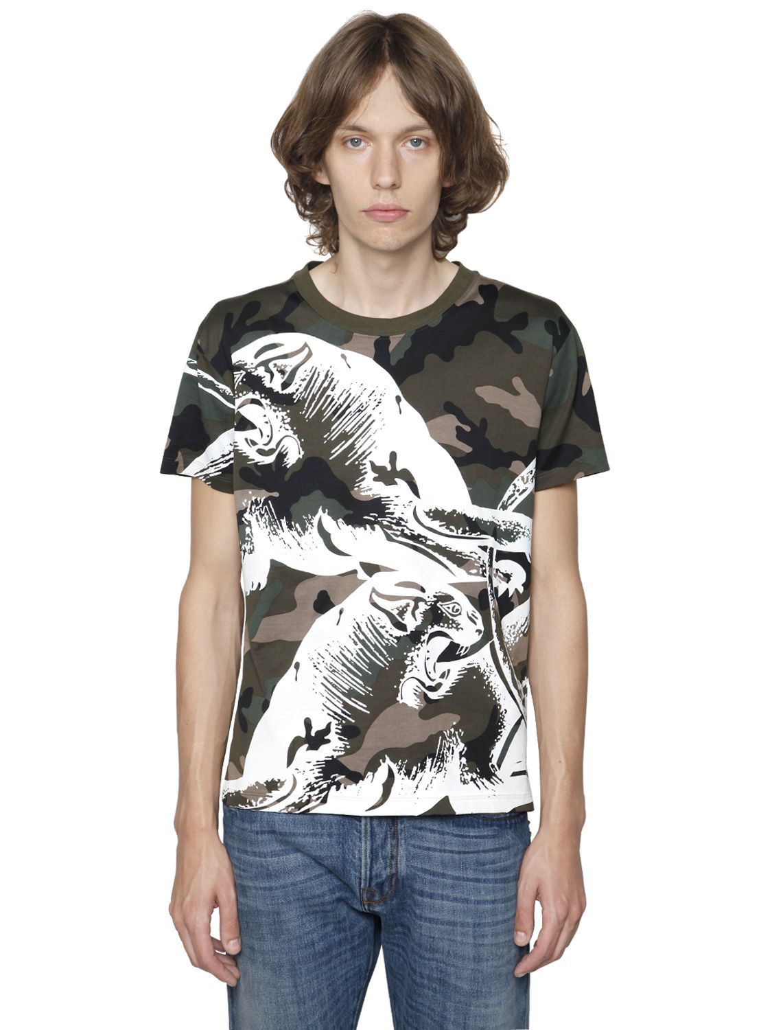 Valentino t-shirt in jersey di cotone stampa tigre camouflage uomo abbigliamento,valentino espadrillas vendita,valentino sandalias tachuelas,sconti