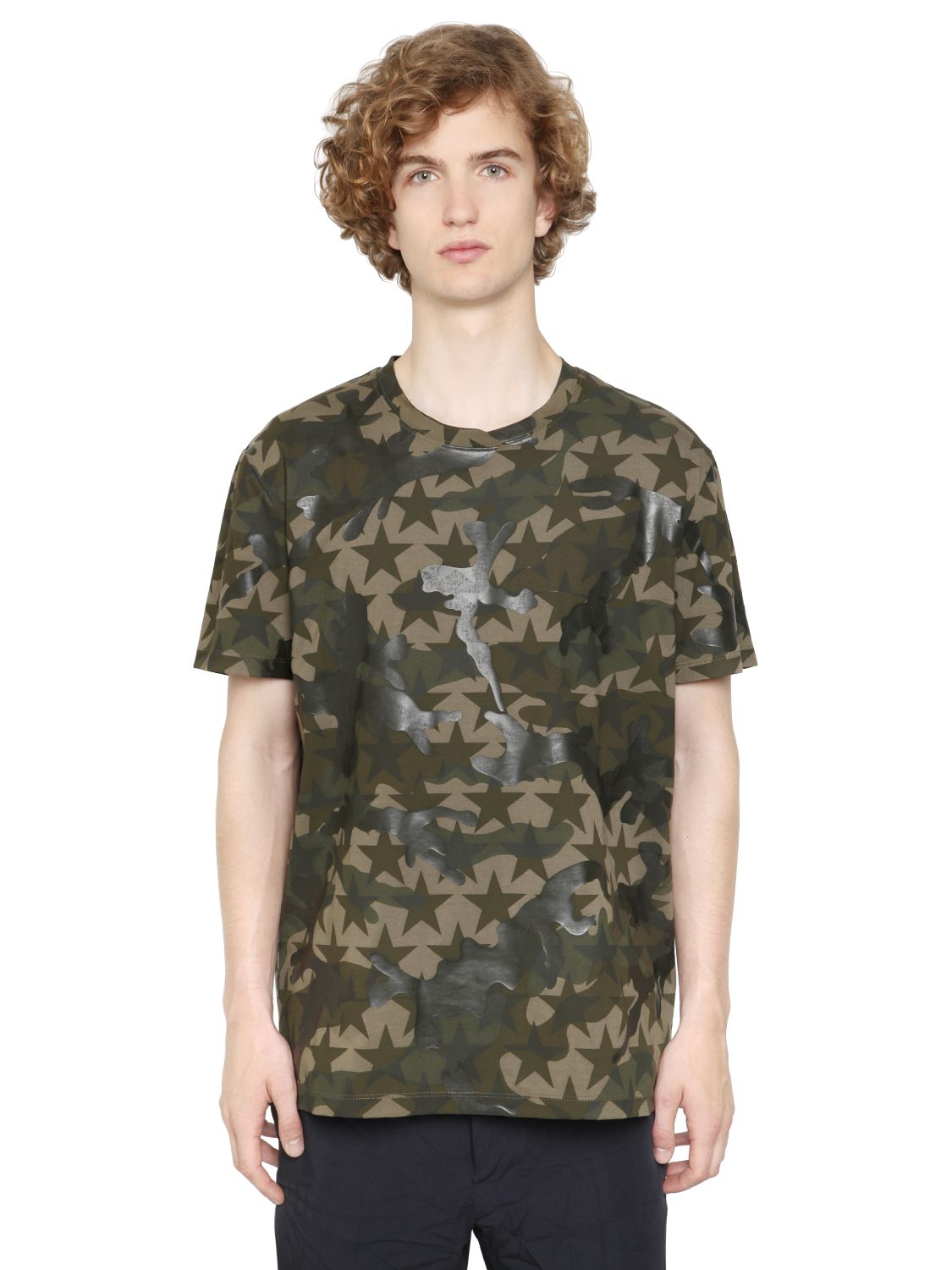 Valentino t-shirt in jersey di cotone stampa "camustars" camouflage uomo abbigliamento,sandali valentino garavani,valentino abbigliamento massa orari,online shop