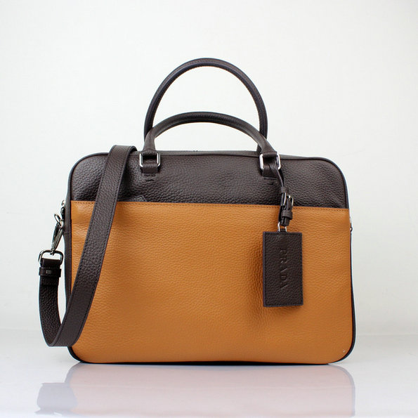 Prada Bicolor Grana pelle di vitello Travel Bag VA1011 Caramel /