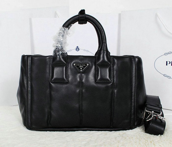 2013 Ultima Prada Nappa Bomber Leather Tote BN2647 in Black