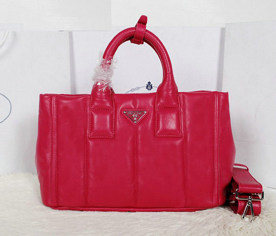 2013 Ultima Prada Nappa Bomber Leather Tote BN2647 a Rose