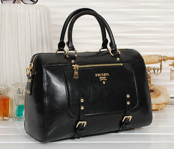 2013 Ultima Prada Shiny Leather Tote Bag BN0828 in Black