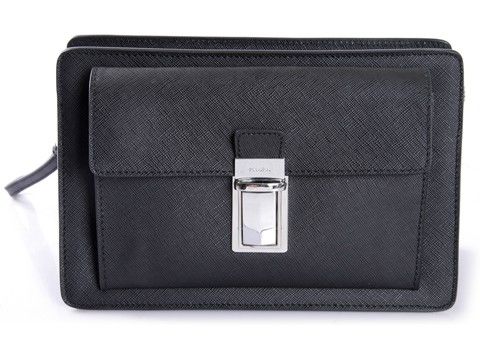 2013 Uomo Prada Saffiano Porta documenti VR0091 in Black Leather