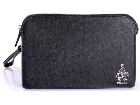 2013 Uomo Prada Saffiano Leather Pouch VR0056 in Black