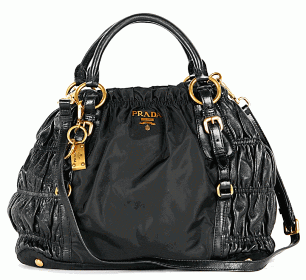 Prada Tessuto/Pelle Gaufre Shoulder Tote BN1793 in Nero