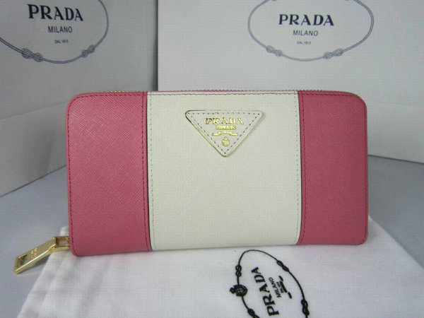 2013 Portafoglio Prada Saffiano Colore Zip rosa/bianco in pelle