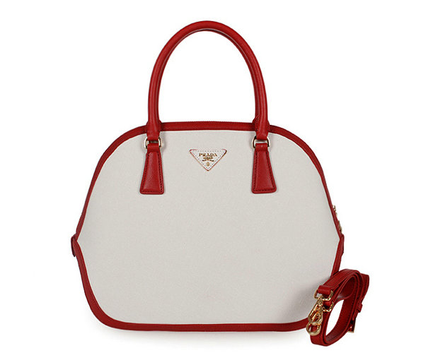 Prada 2013 Saffiano Tote 6628 Rosso/Pelle Bianco