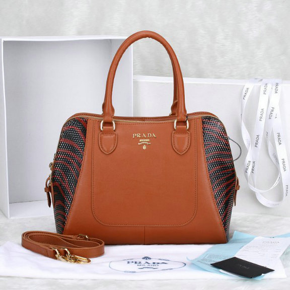 2014 Prada doppia zip Tote BN2282 in cuoio arancione