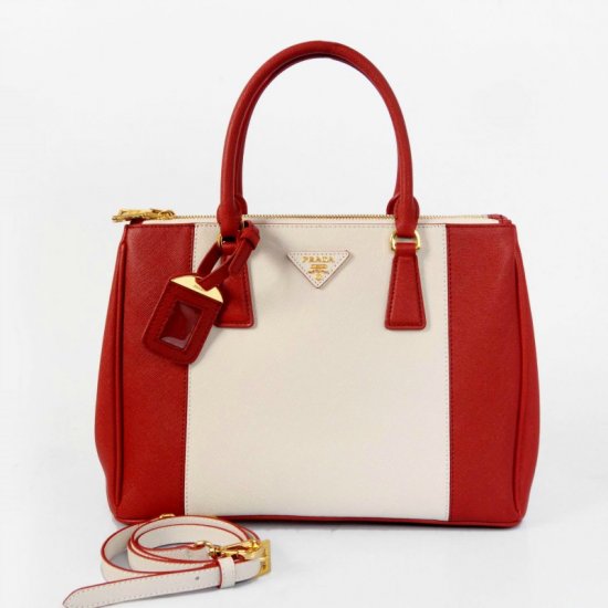 Prada 2013 Saffiano Lux Tote BN2274 rossa/Pelle Bianco