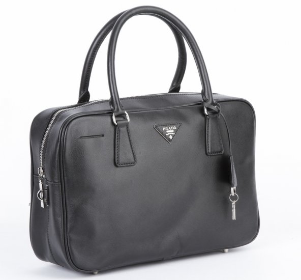 Prada Saffiano Cuoio Borse Medico BL0094 in nero con argento