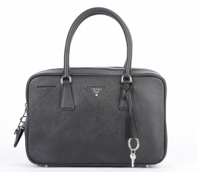 Saffiano Prada Piccola Borse Medico BL0095 in nero con argento