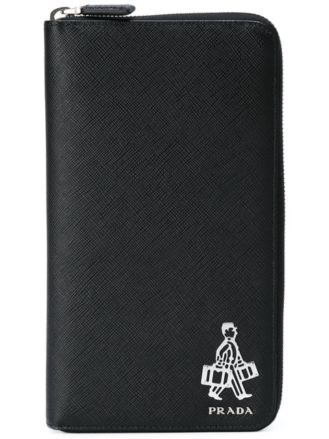 Prada logo plaque vertical wallet Uomo Nero