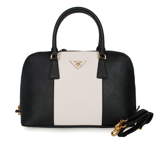 2013 Prada Borse Saffiano Two Handle BL0837 Nero/Bianco Cuoio