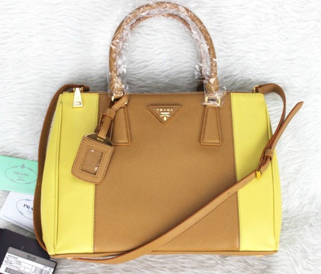 2013 Prada Saffiano Lux Tote BN2274 Giallo/Caramel Cuoio