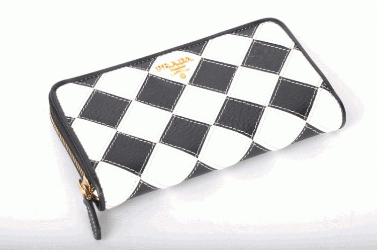 Prada Saffiano Rombi Portafoglio M506 Nero Bianco