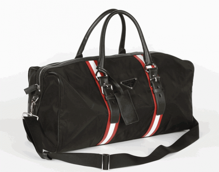 Prada Duffel Bianco/Rosso Stripes Viaggio Borse VS0330 in Nero