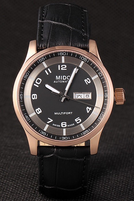 Mido Multifort Black Croco Leather Strap Black-Silver Dial 80298