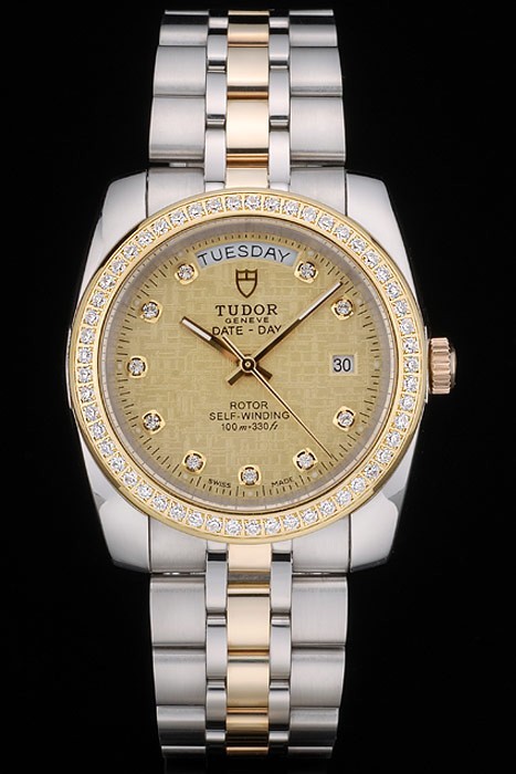 Swiss Tudor Classic Rose Crystal Encrusted Bezel Crystal Encrusted Golden Dial 80304